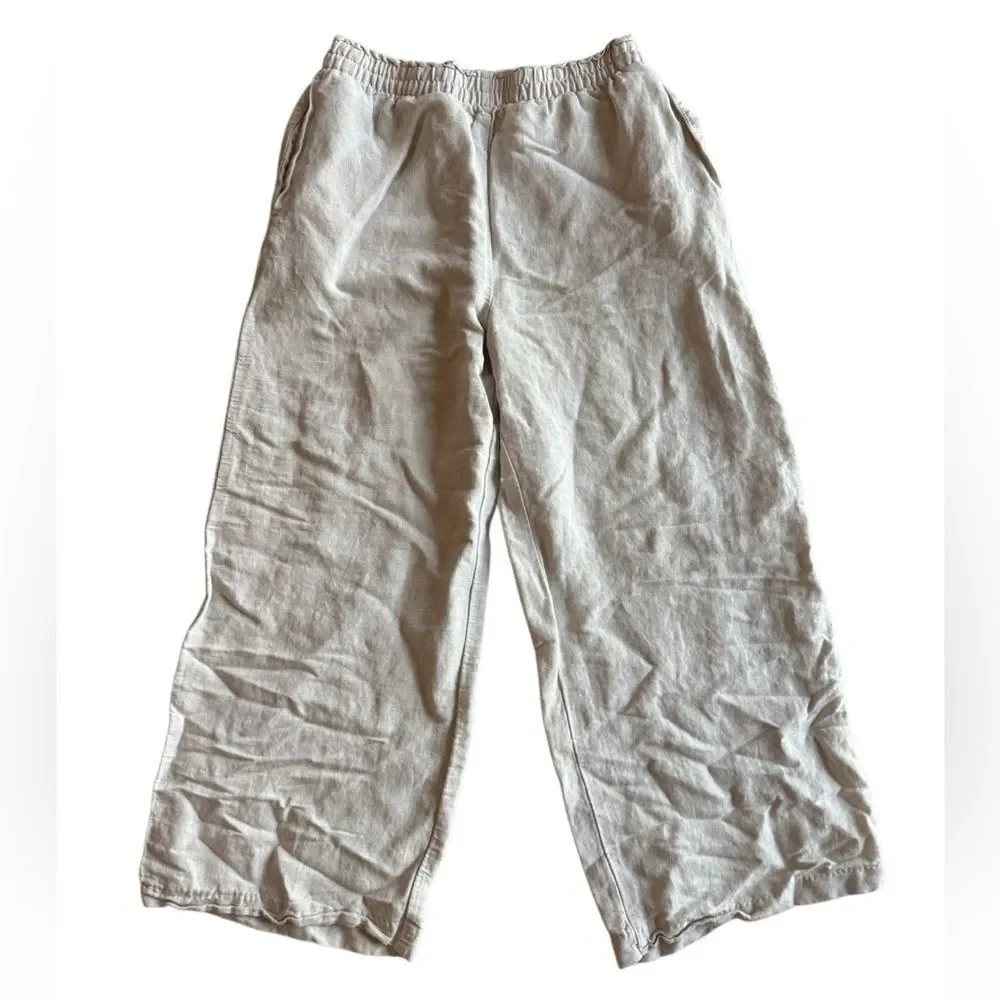H&M Women's Cream Pull-On Pants Elastic Waist Relaxed Lounge Trousers Size Small